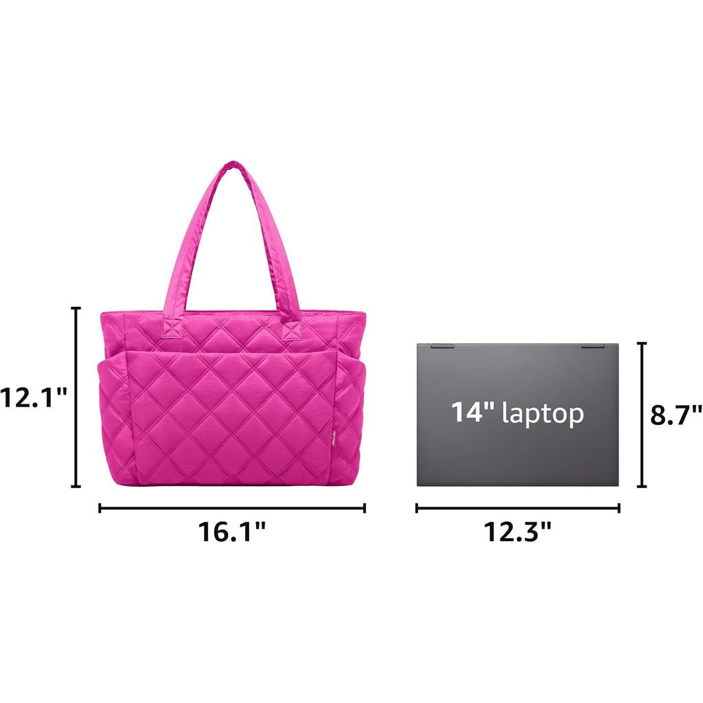 Tote Bag For Women, Lightweight Puffer Tote Work Bags With Compartments For Travel, Quilted Shoulder Bag With Zipper