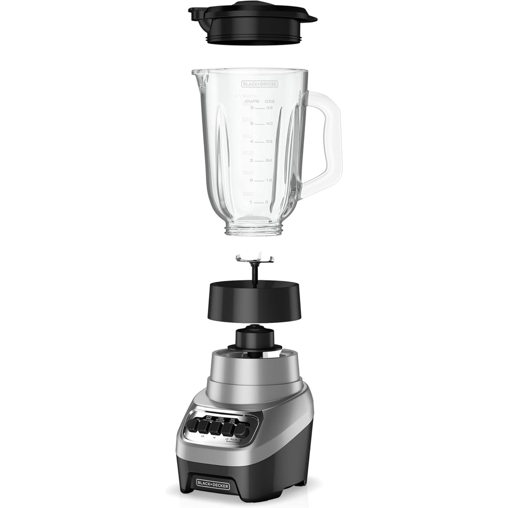 BLACK+DECKER PowerCrush Multi-Function Blender with 6-Cup Glass Jar, 4 Speed Settings, Silver
