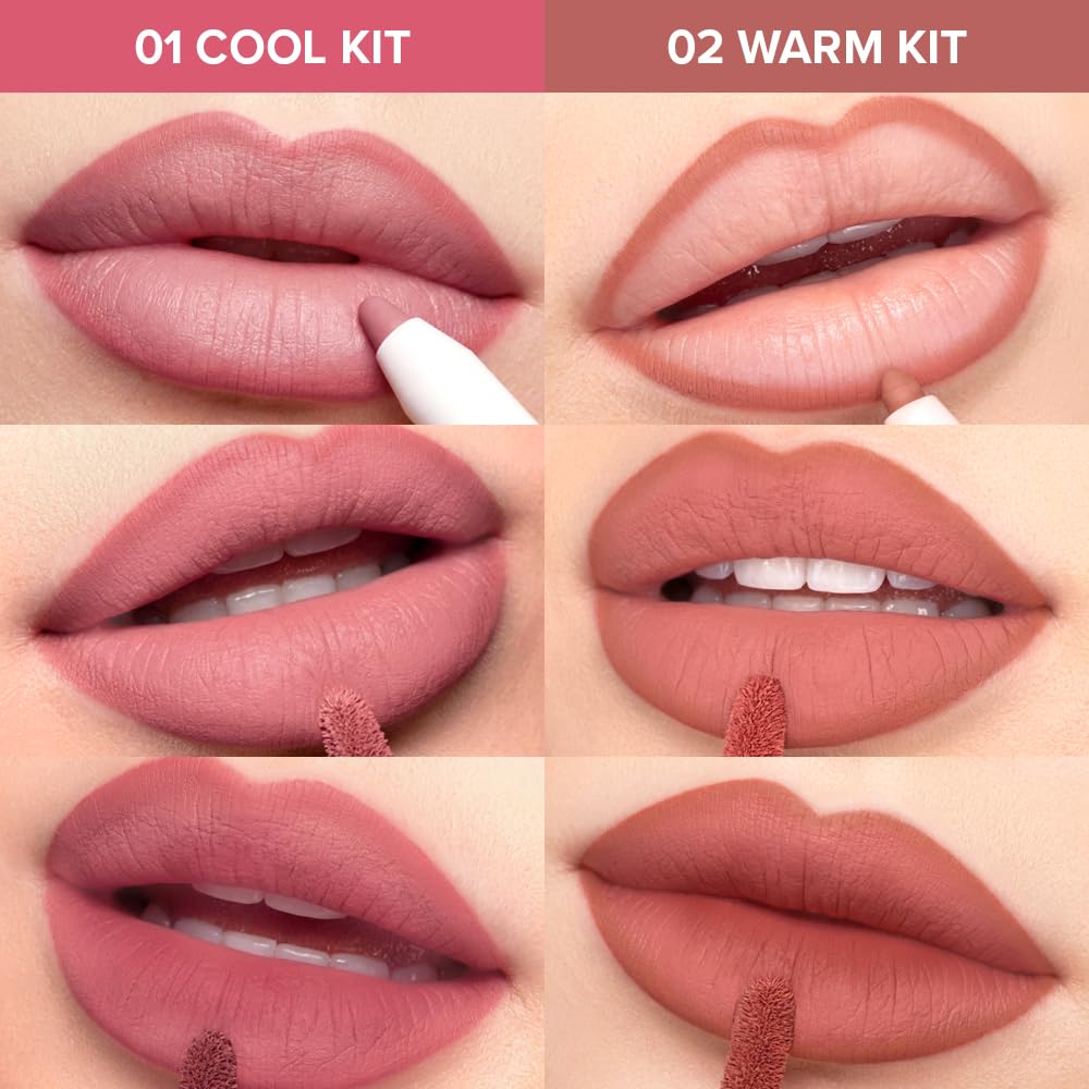 COLORGRAM NUDE BLUR TINT LIP TRIO KIT 01 COOL KIT | K-Beauty Makeup | Soft Matte Lip Stain | Powdery Finish | 2-in-1 Lip & Cheek | Lightweight & Buildable