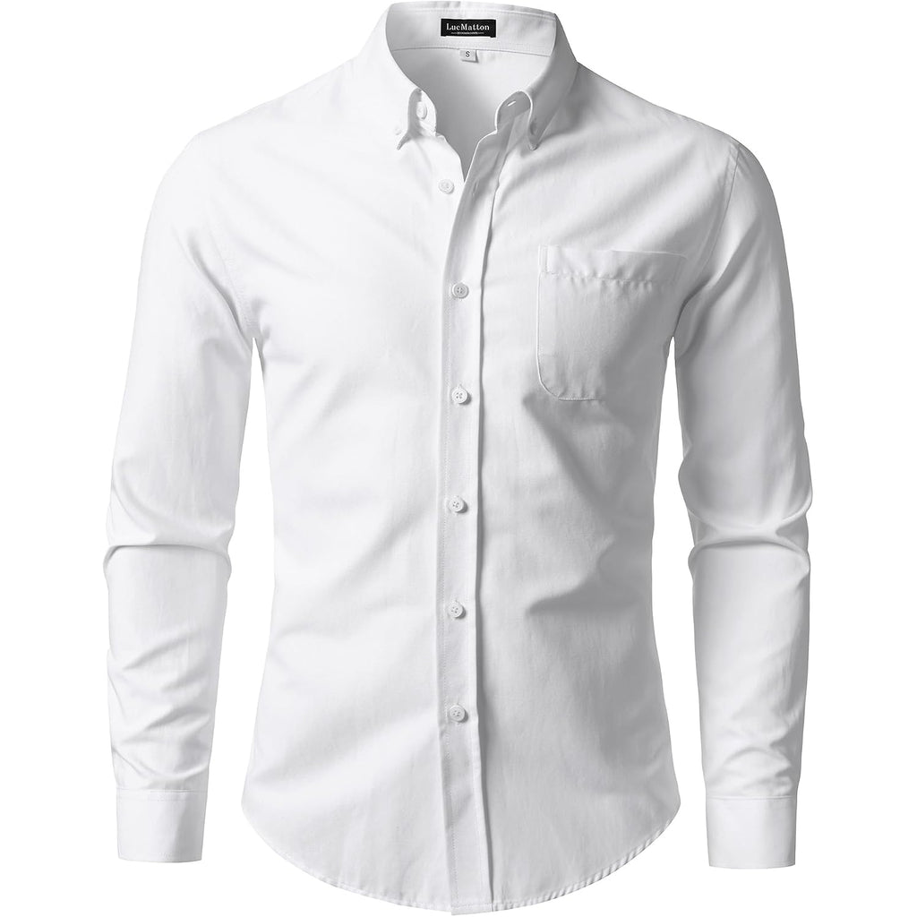 Lucmatton Men'S Lightweight Oxford Long Sleeve Button Down Shirt Business Casual Slim Fit Dress Shirts With Pocket