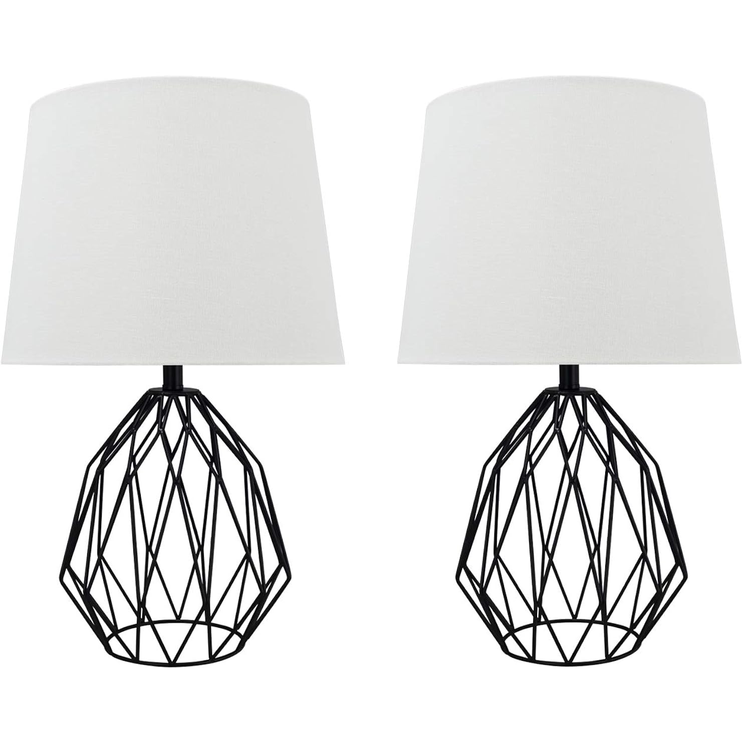 Aspen Creative 40158-12, Two Pack Set – 22" High Transitional Metal Wire Table Lamp, Matte Black Finish And Empire Shaped Lamp Shade In Cream, 12 1/2" Wide