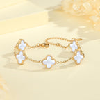 18K Gold Plated Clover Bracelet Set for Women White/Black/Gold/Silver/Green/Pink Adjustable Link Double-Sided Lucky Bracelets Trendy Bracelets Set Jewelry Gifts for Women Men
