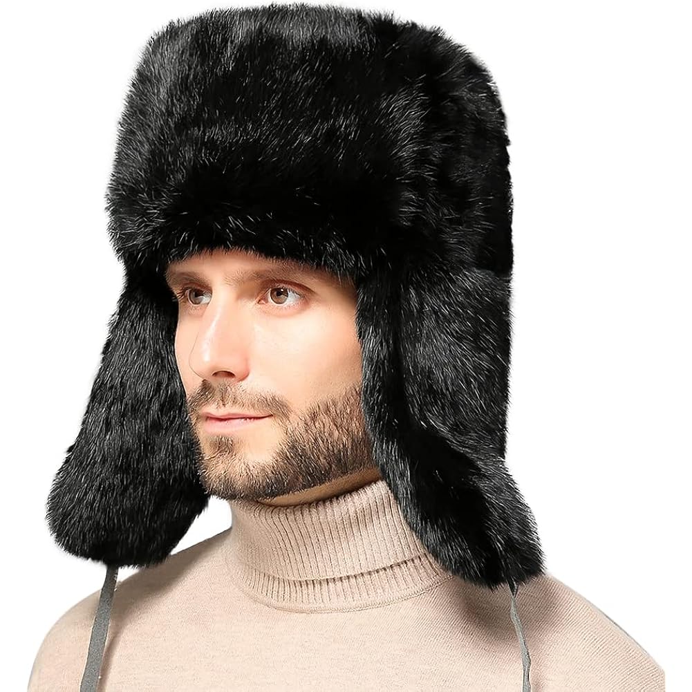 Winter Trapper Trooper Hat Faux Fur Russian Ushanka Hat Windproof Warm Hunting Cap Fuzzy Skiing Cap Unisex