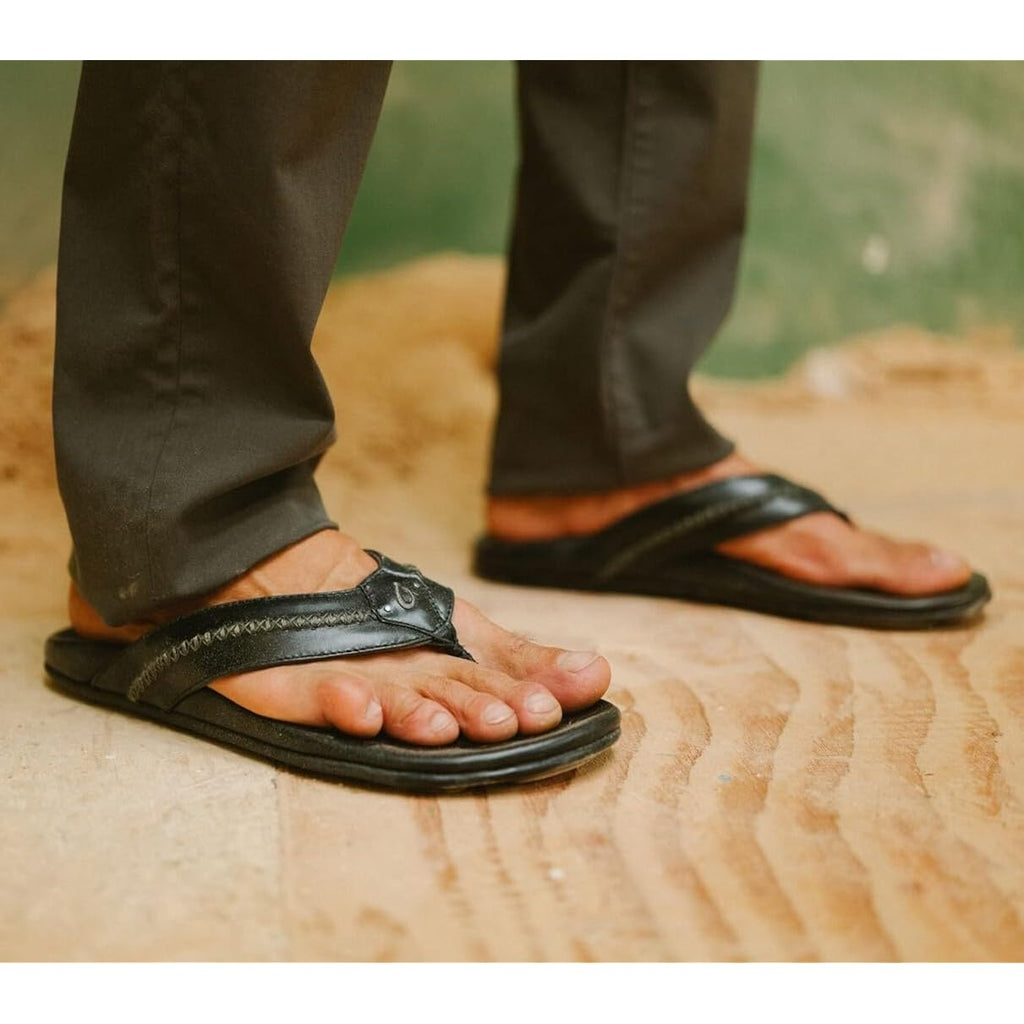 Olukai Mea Ola Men'S Leather Beach Sandals, Soft & Durable Flip Flops, Arch Support & Comfort Fit, Enhanced Grip & Traction