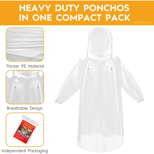 6 & 20 & 50 Pack Disposable Rain Ponchos for Adults/Youth, Waterproof PE Raincoats with Drawstring, Camping/Emergency