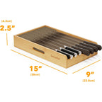 Spaceaid Knife Drawer Organizer 9 Inches Wide Bamboo Insert Dock, Kitchen Steak Knives Holder Organizers Block For Drawer In Storage Organization (Medium, Natural)
