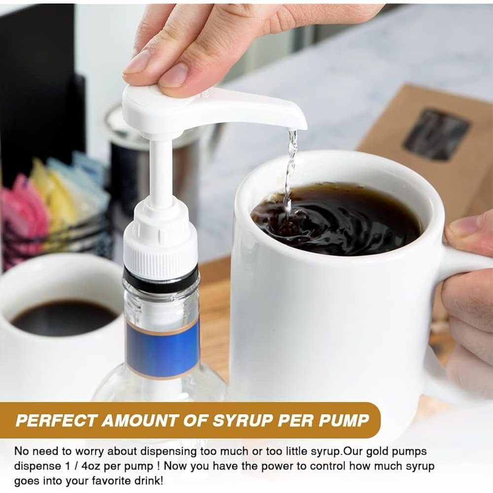 10 Pcs Gold Coffee Syrup Pump, Compatible with 25.4 Oz/750ml Bottles, Syrup Dispenser Pumps Great for Home & Coffee Bar Drinking Mixes, Tea, Beverage, Cocktails