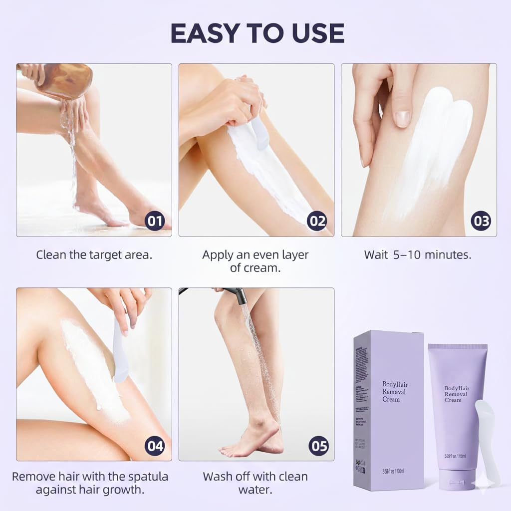 Hair Removal Cream for Women, Plant-Based Sensitive Skin Formula, Fast-Acting Depilatory Cream for Legs/Arms/Underarms/Stomach/Bikini Line, 2-in-1 Hair Removal (3.38 Fl Oz (Pack of 1))