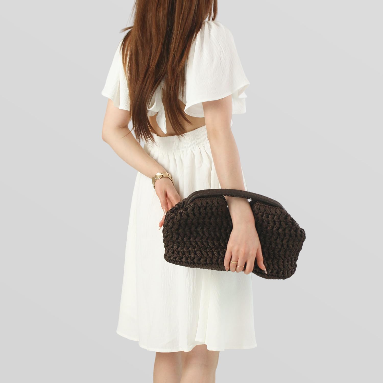 Large Straw Dumpling Clutch Purse For Women,Summer Vacation Beach Hobo Bag,Woven Evening Top Hanlde Handbags