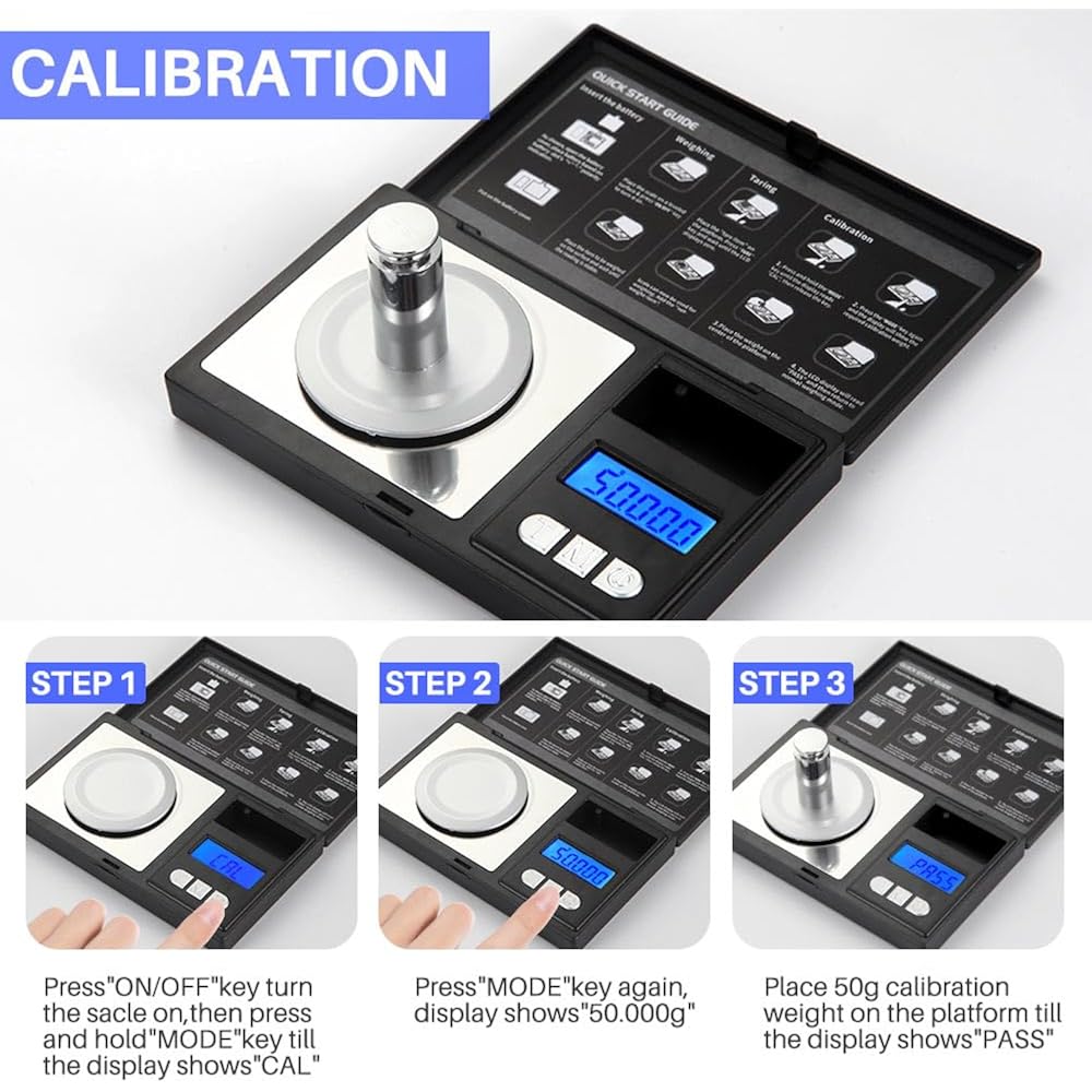 Milligram Scale 50G X 0.001G, Powder Scale 0.001G Accuracy | Micro Scale For Weighing Powders & Jewelry, 50G Calibration Weight For Mg Scale, 6 Units, Tare, Lcd Display