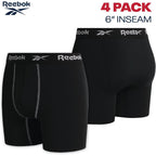 Reebok Men'S Boxer Briefs - 4 Pack 6'' Inseam Stretch Performance Underwear Quick Dry Moisture Wicking Boxers | Athletic Stretch Performance Moisture-Wicking Fabric, No Fly Pouch, Tag-Free Waistband