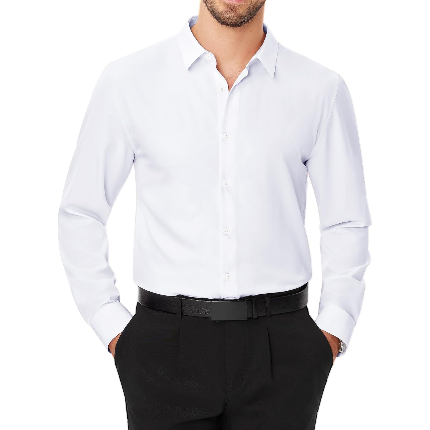 J.Ver Men'S Dress Shirts Stretch Long Sleeve Formal Shirt Solid Business Casual Button Down Shirts For Wedding Prom