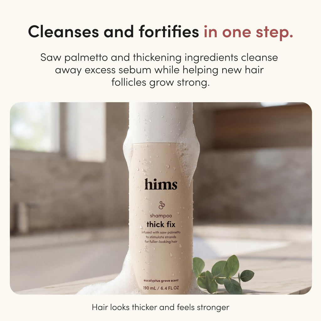 Hims Thick Fix Shampoo - Saw Palmetto For Healthy Hair Growth & Thickening - Scalp Cleansing - Vegan, Sulfate-Free & Cruelty-Free - Eucalyptus Scent, 2 Pack 6.4 Fl Oz