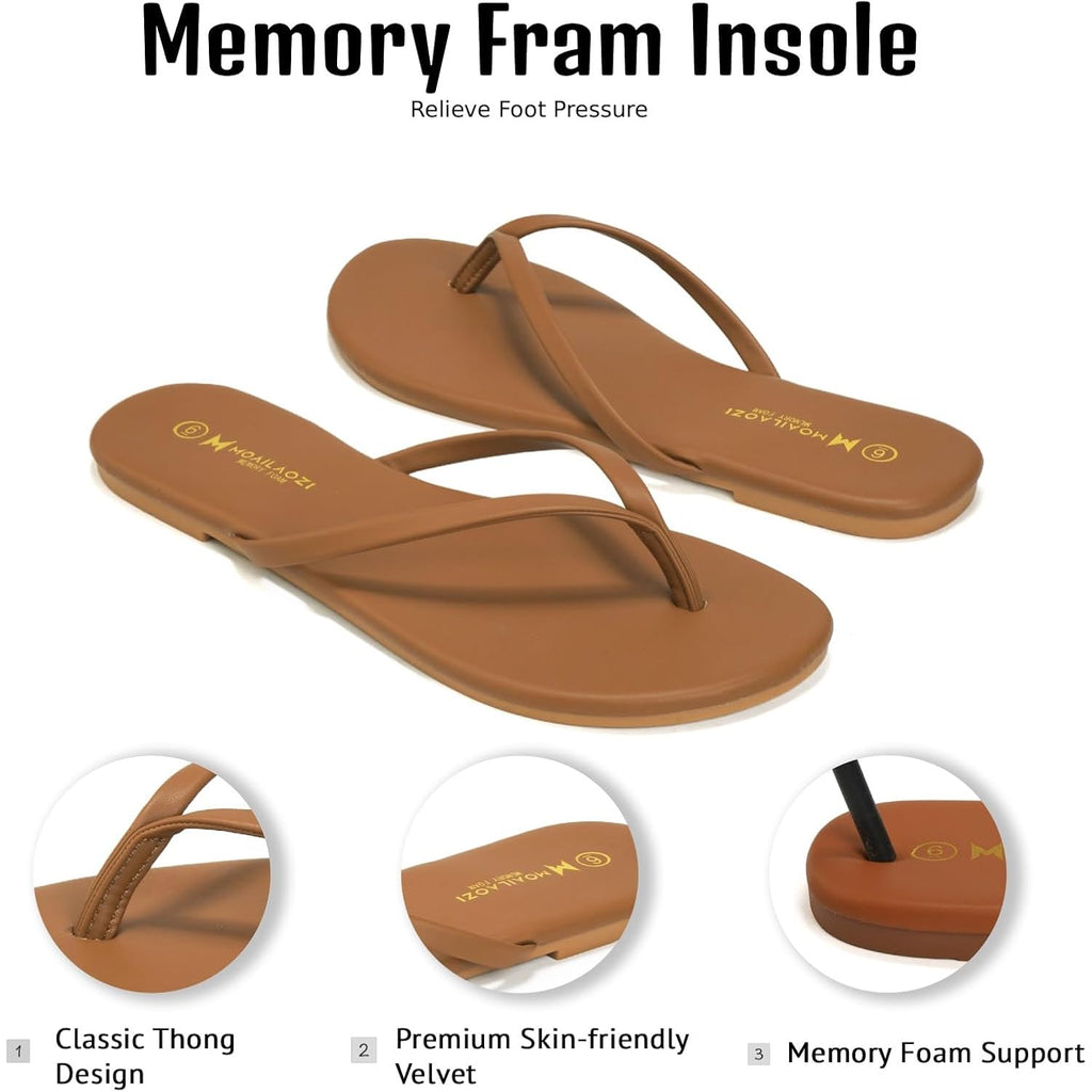 Flip Flops For Women With Memory Foam Insole Support,Soft Fabric Fits Comfortably Lightweight Slippers, Non-Slip Durable Beach Sandals Slip On Thong Cushion Flat Dressy