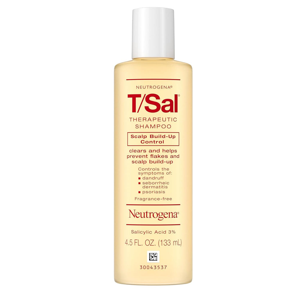 Neutrogena T/Sal Therapeutic Dandruff Shampoo, Scalp Build-Up Control, 3% Salicylic Acid,Psoriasis Treatment, Seborrheic Dermatitis Shampoo, Clears Flakes, Fragrance Free, 4.5 Fl Oz