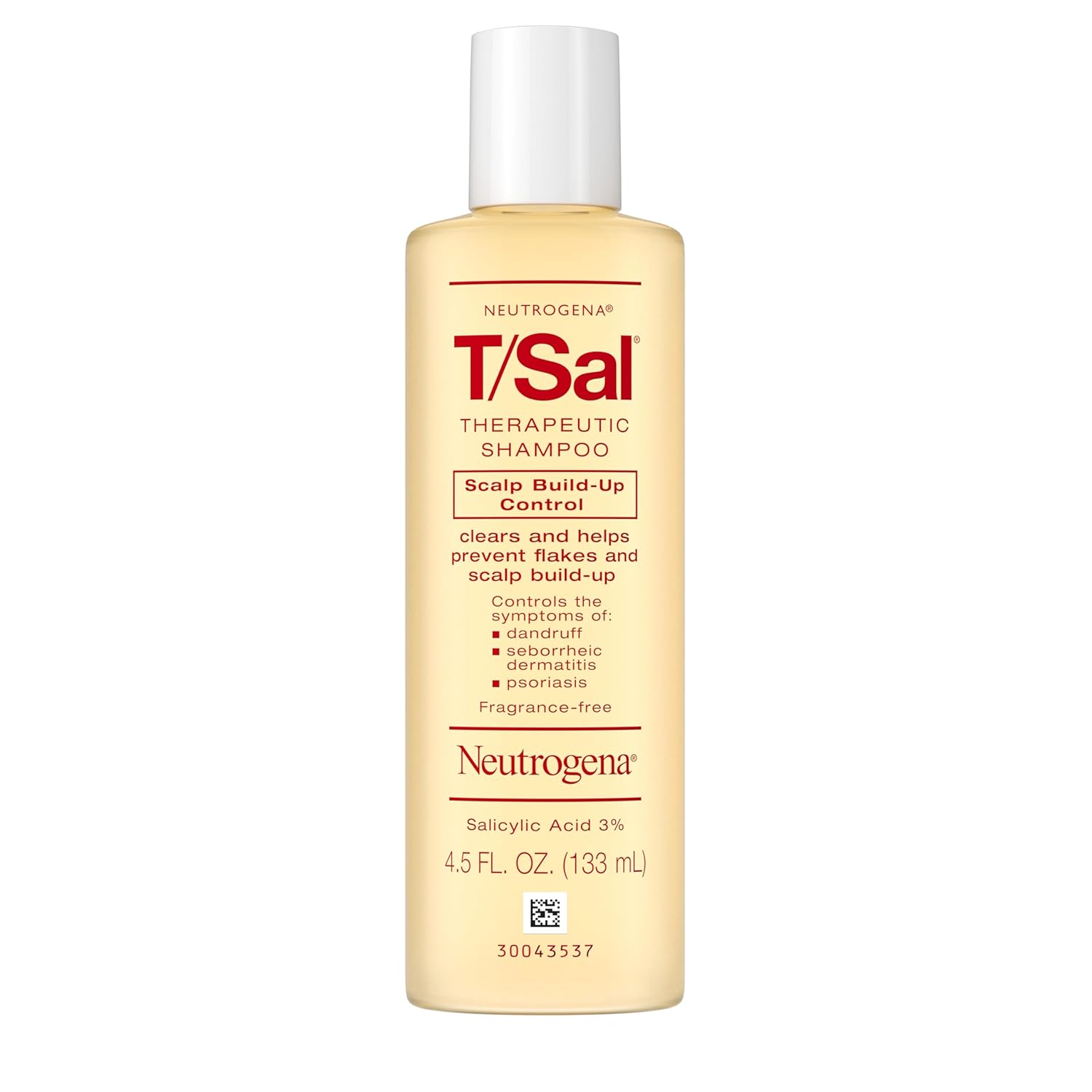 Neutrogena T/Sal Therapeutic Dandruff Shampoo, Scalp Build-Up Control, 3% Salicylic Acid,Psoriasis Treatment, Seborrheic Dermatitis Shampoo, Clears Flakes, Fragrance Free, 4.5 fl oz