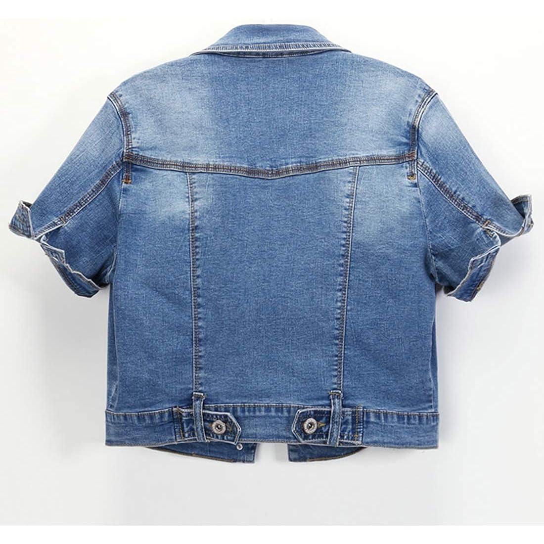 Women'S Summer Short Sleeve Crop Denim Trucker Jacket Jean Coat Tops