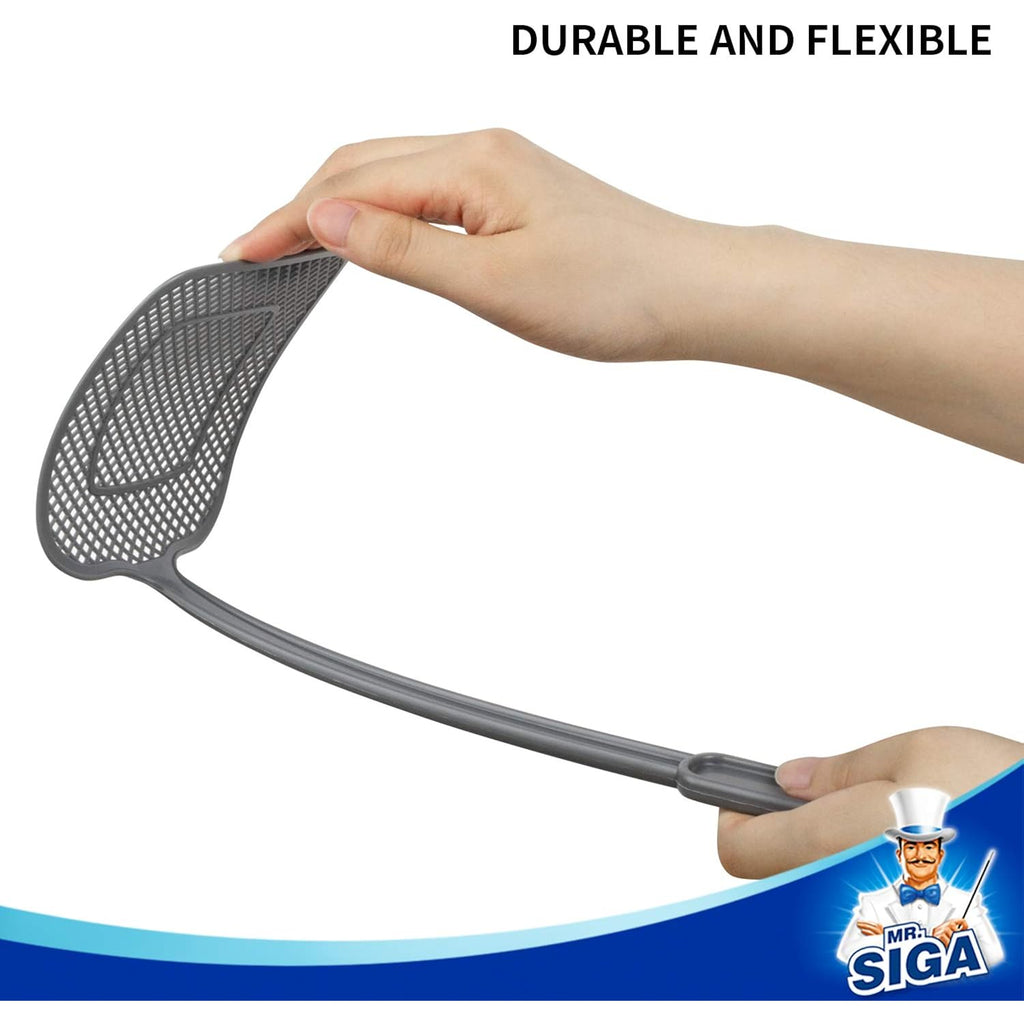 Mr.Siga Heavy Duty Long Handle Fly Swatter, Gray, 6 Pack | Fly Swatter For Indoors, Manual Fly Killer, Bug Swatter