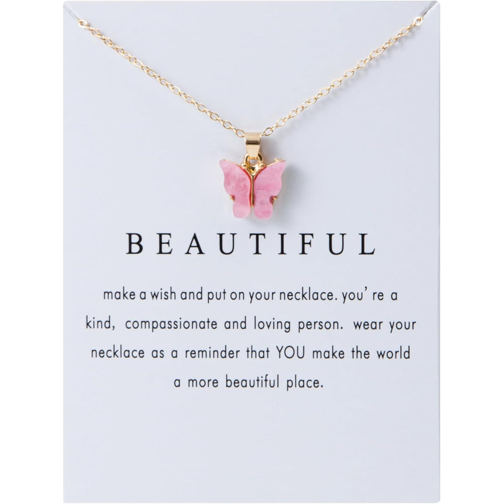 LOTSOF 18 Piece Butterfly Pendant Necklace Set, Colorful Acrylic Chain Necklaces for Women, Bohemian Jewelry Gift