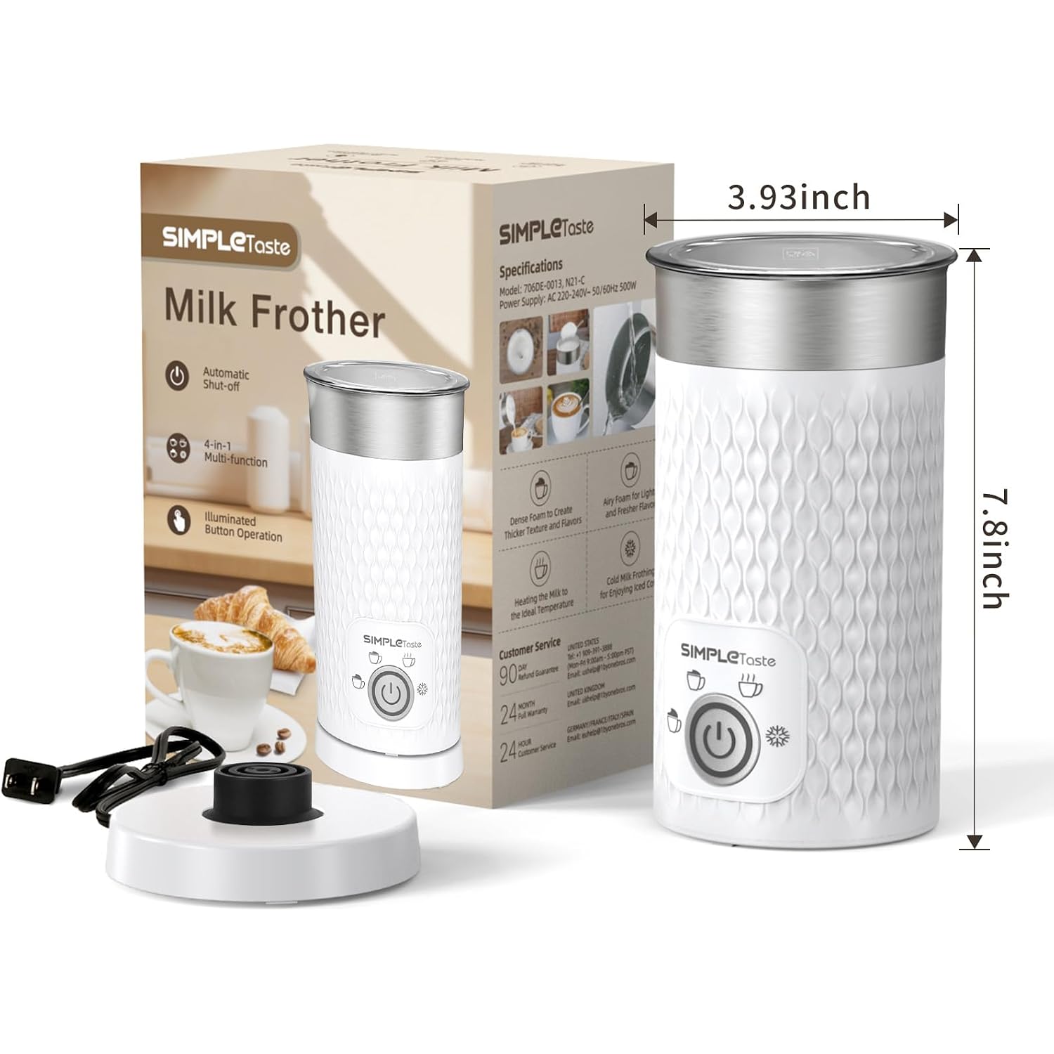 Simpletaste Milk Frother, 4-In-1 Electric Milk Steamer, Automatic Warm And Cold Foam Maker And Milk Warmer For Latte, Cappuccinos, Macchiato, Hot Chocolate