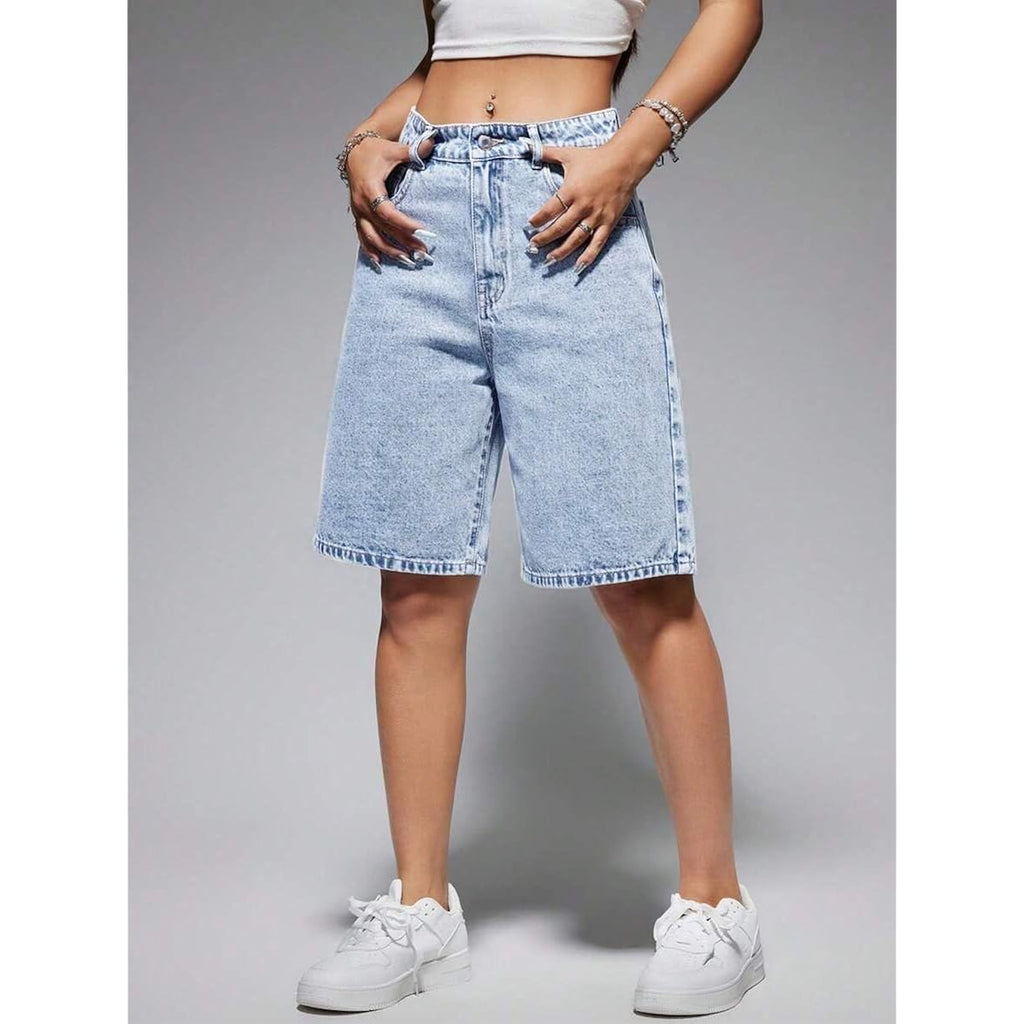 Women's Casual Summer Denim Bermuda Shorts High Waisted Stretchy Trendy Jean Shorts with Pockets Denim
