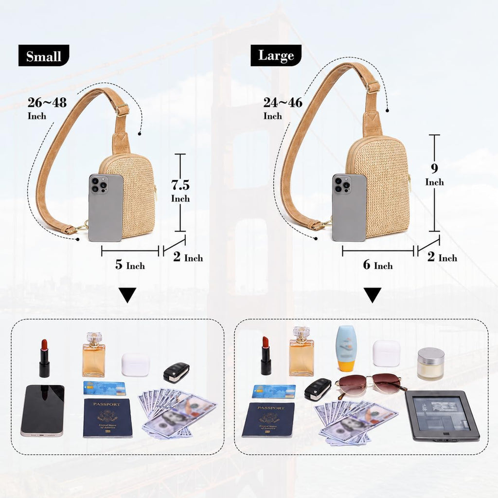 Small Faux Straw Crossbody Bag For Women, Lightweight Summer Beach Sling Purse For Everyday Errands And Casual Outings