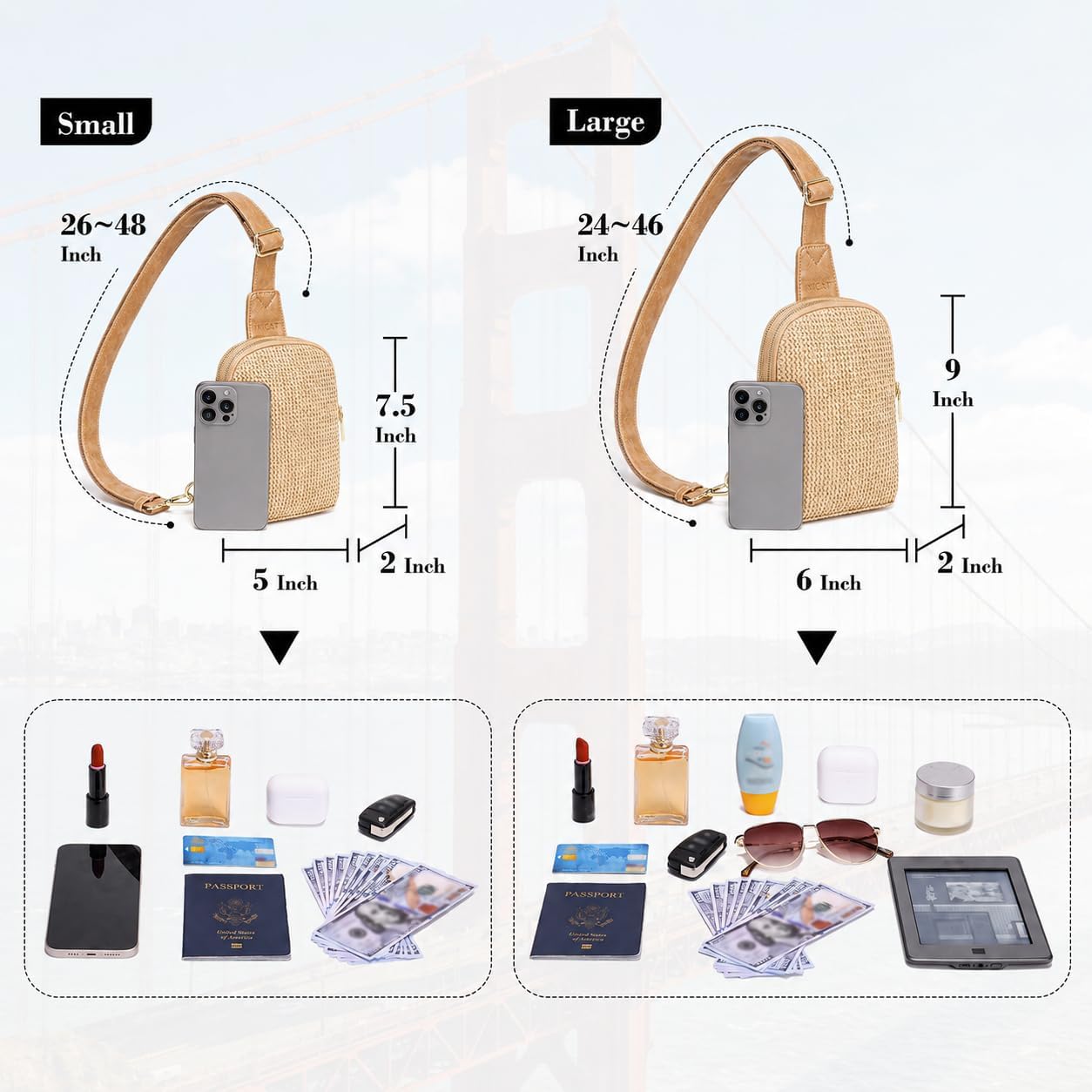 Small Faux Straw Crossbody Bag For Women, Lightweight Summer Beach Sling Purse For Everyday Errands And Casual Outings