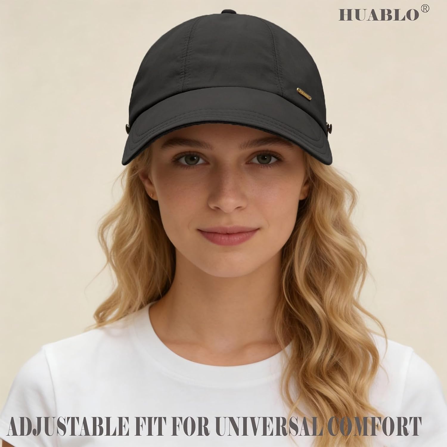 huablo]UPF 50+Womens Sun Hat UV Protection Hiking Fishing Hats Wide Brim Hat Adjustable Ponytail Packable Sun Cap Black