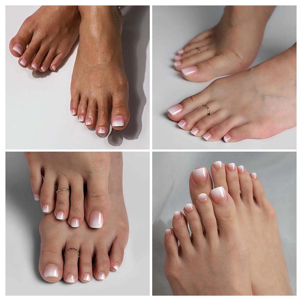 120Pcs Ombre Press on Toe Nails Short Square Fake Toenails Nude Gradient Acrylic Toe Nails Glossy Nature Artificial False Nails Glossy Glue on Nail for Women Girls Manicure Nail Decoration