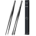 2 Pcs 12-Inch Cooking Tweezers Tongs Precision Serrated Tips, Stainless Steel Professional Chef Tweezer Kitchen Tools For Bbq, Plating And Serving (Black)