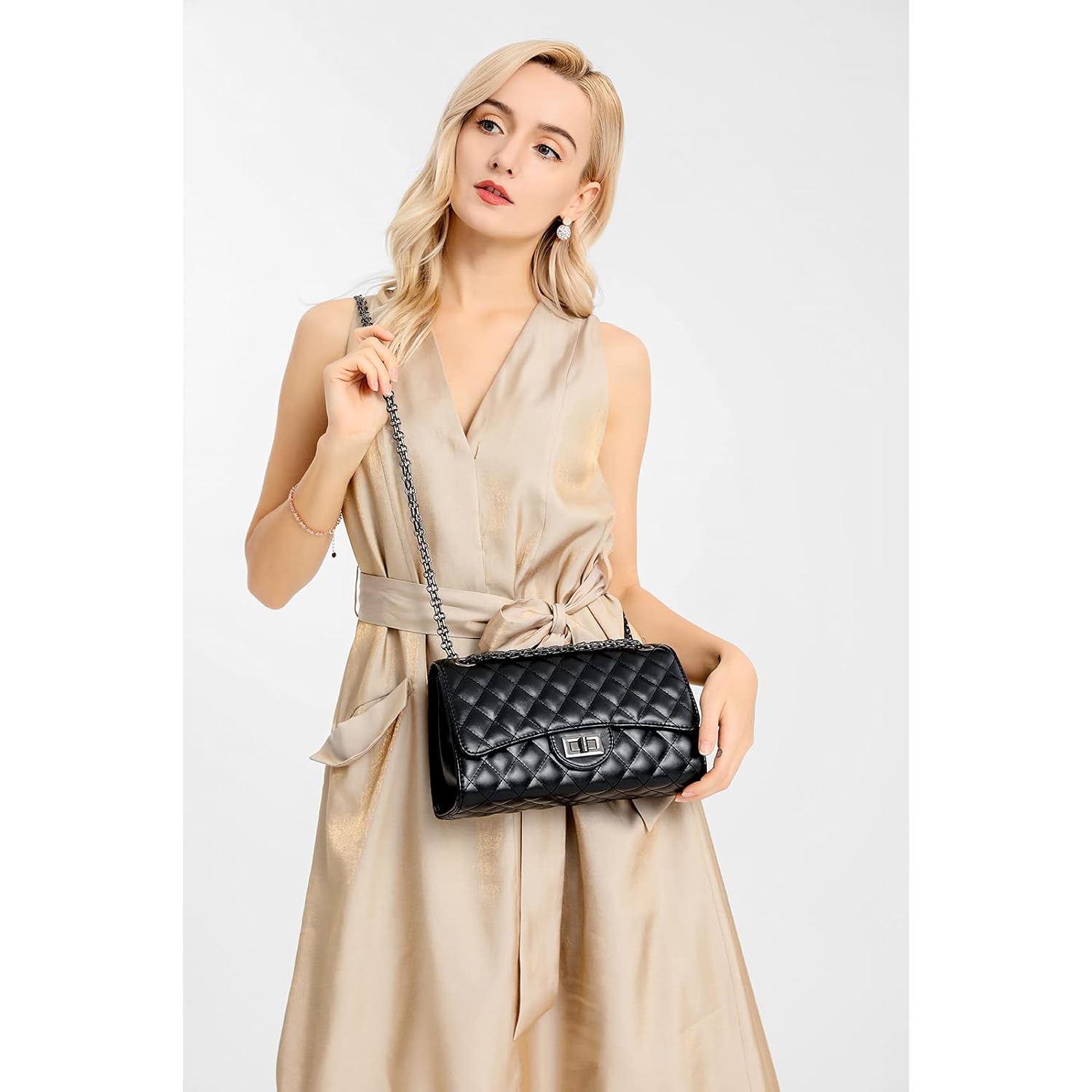 Gladdon Quilted Crossbody Purse for Women Trendy Ladies Shoulder Bag with Chain Designer Purses