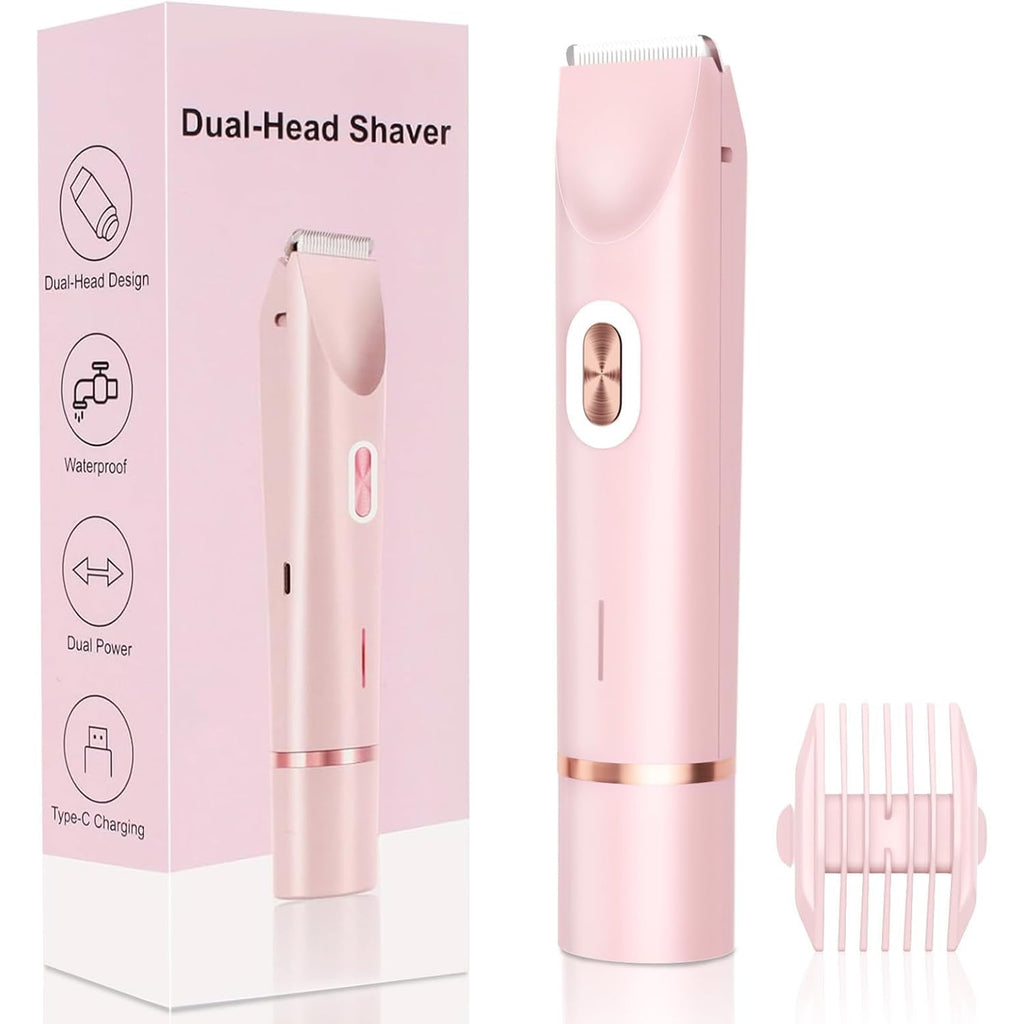 Mpotmiy New 2-in-1 Electric Bikini Trimmer for Women - Dual Head Electric Razor,Waterproof Painless Bikini Shaver, Pubic Hair Trimmer for Private Area & Body Hair,Gifts for Women,Pink