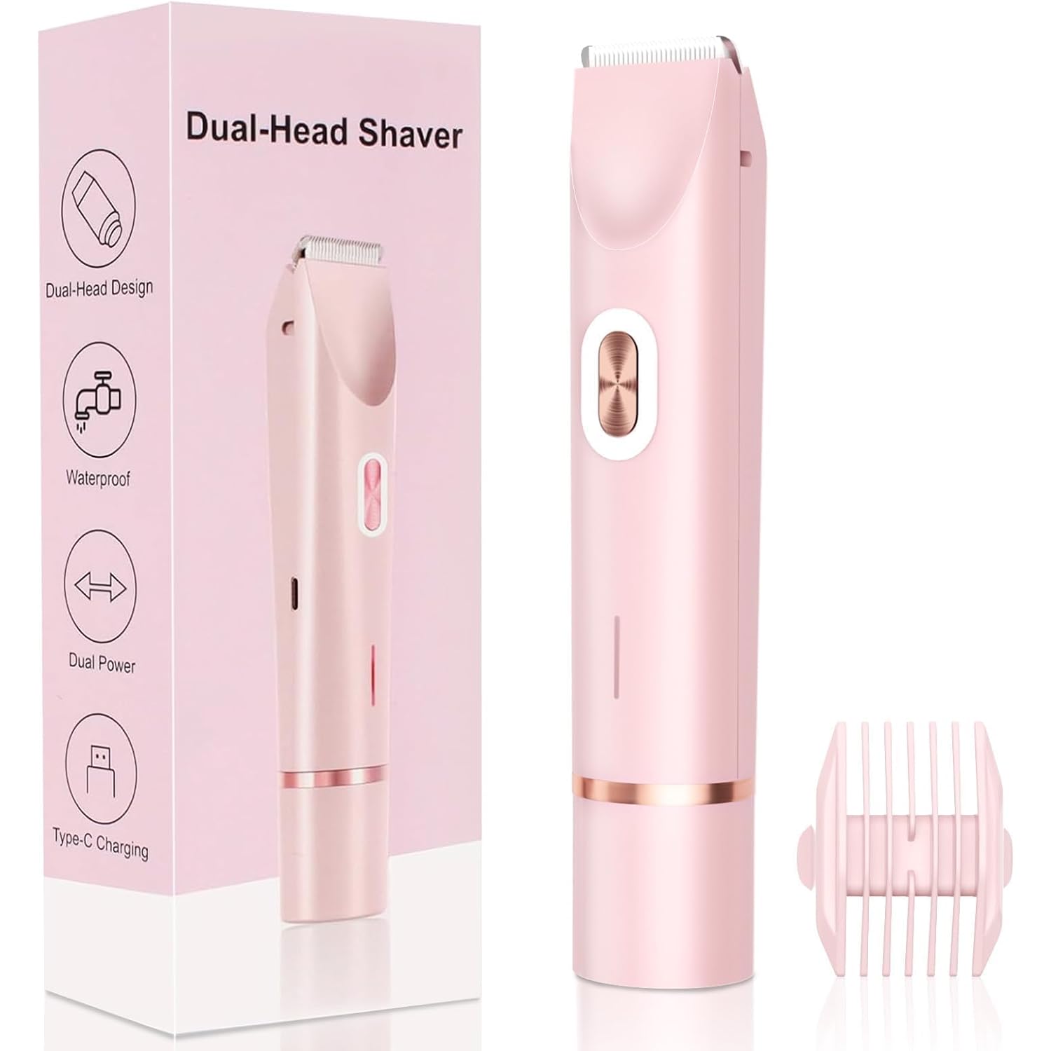 Mpotmiy New 2-in-1 Electric Bikini Trimmer for Women - Dual Head Electric Razor,Waterproof Painless Bikini Shaver, Pubic Hair Trimmer for Private Area & Body Hair,Gifts for Women,Pink