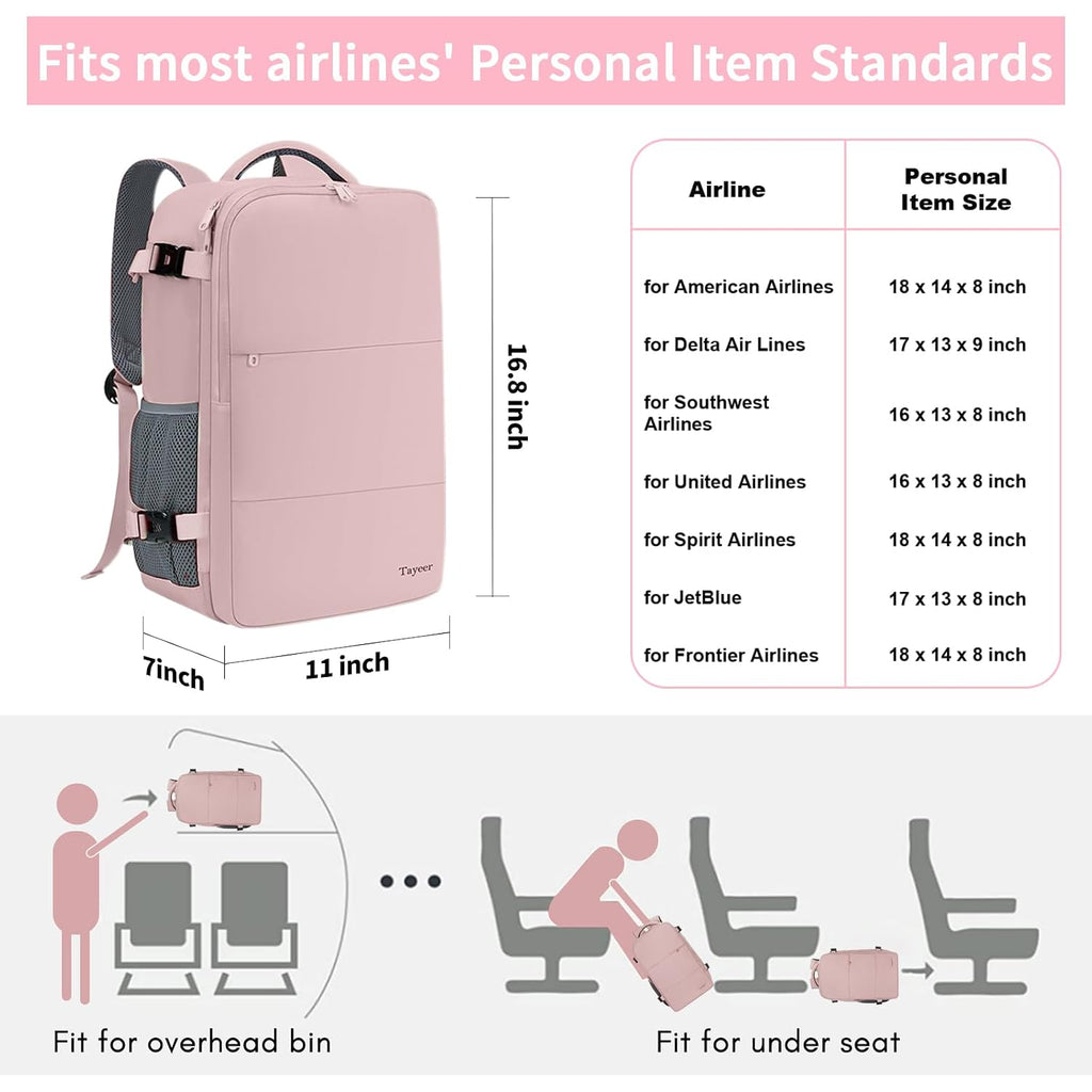 Taygeer Travel Backpack For Women, Tsa Carry On Backpack Flight Approved | 15.6Inch Laptop Mochila With Water Bottle Pocket & Shoe Pouch, Nurse Bag Casual Daypack For Weekender Business Hiking, Pink