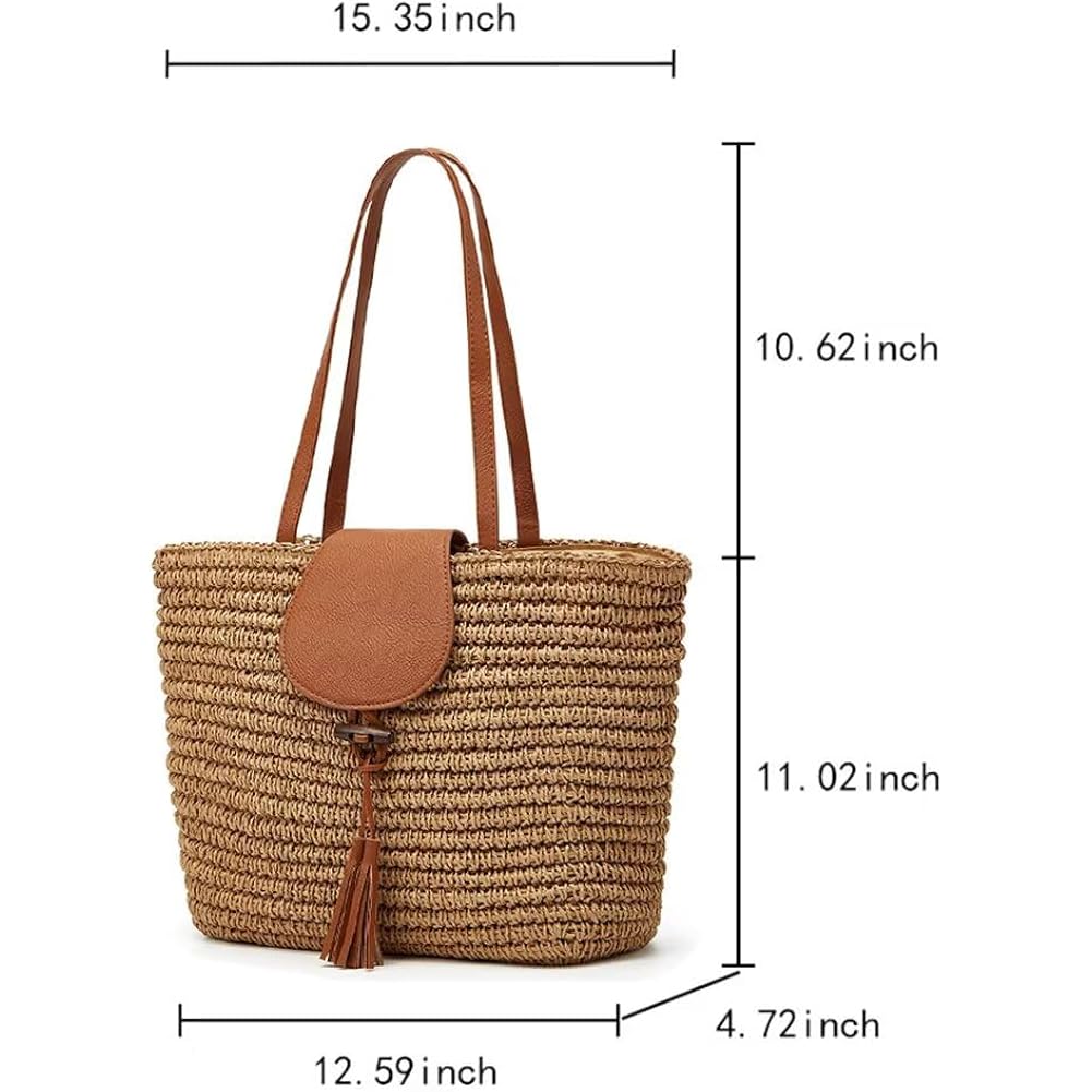 Summer Hand-Woven Straw Shoulder Bags For Women Large Woven Beach Tote Purse Vacation Top Handle Handbags With Tassel