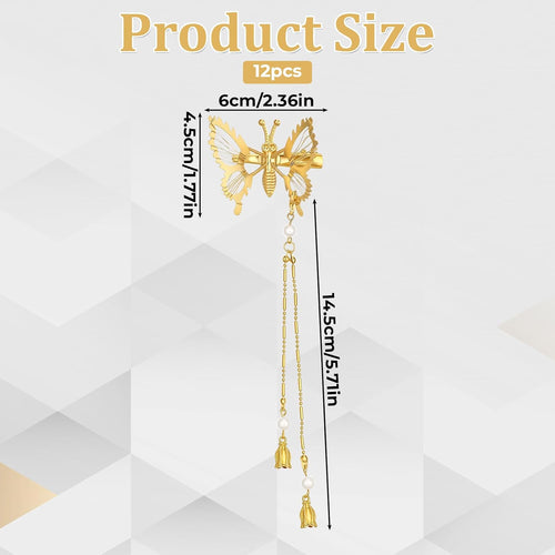 12 PCS Butterfly Hair Clips, 3D Fluttering Gold Metal Hair Barrettes (2 Tassel + 10 Basic) Moving Wings 90s Hair Accessories for Women Girls Wedding Party Headpieces