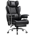 Comhoma Big And Tall Office Chair, High Back Leather Gaming Chair With Footrest, Executive Ergonomic Office Chair With Pocket Spring Lumbar Support And With Outward Fixed Soft Armrests