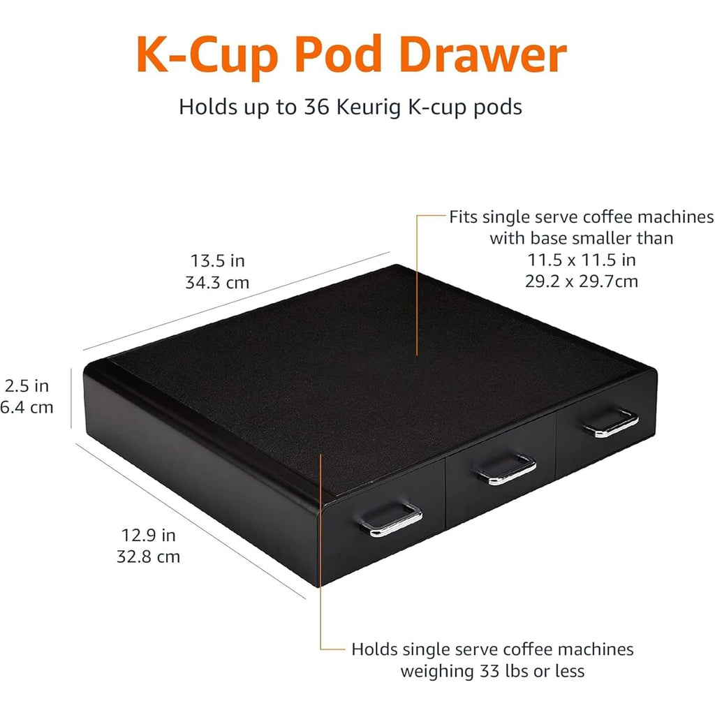 Amazon Basics K-Cup Compatible Coffee Pod Storage Drawer, 3 Easy-Open Drawers, 36 Pod Capacity, Black