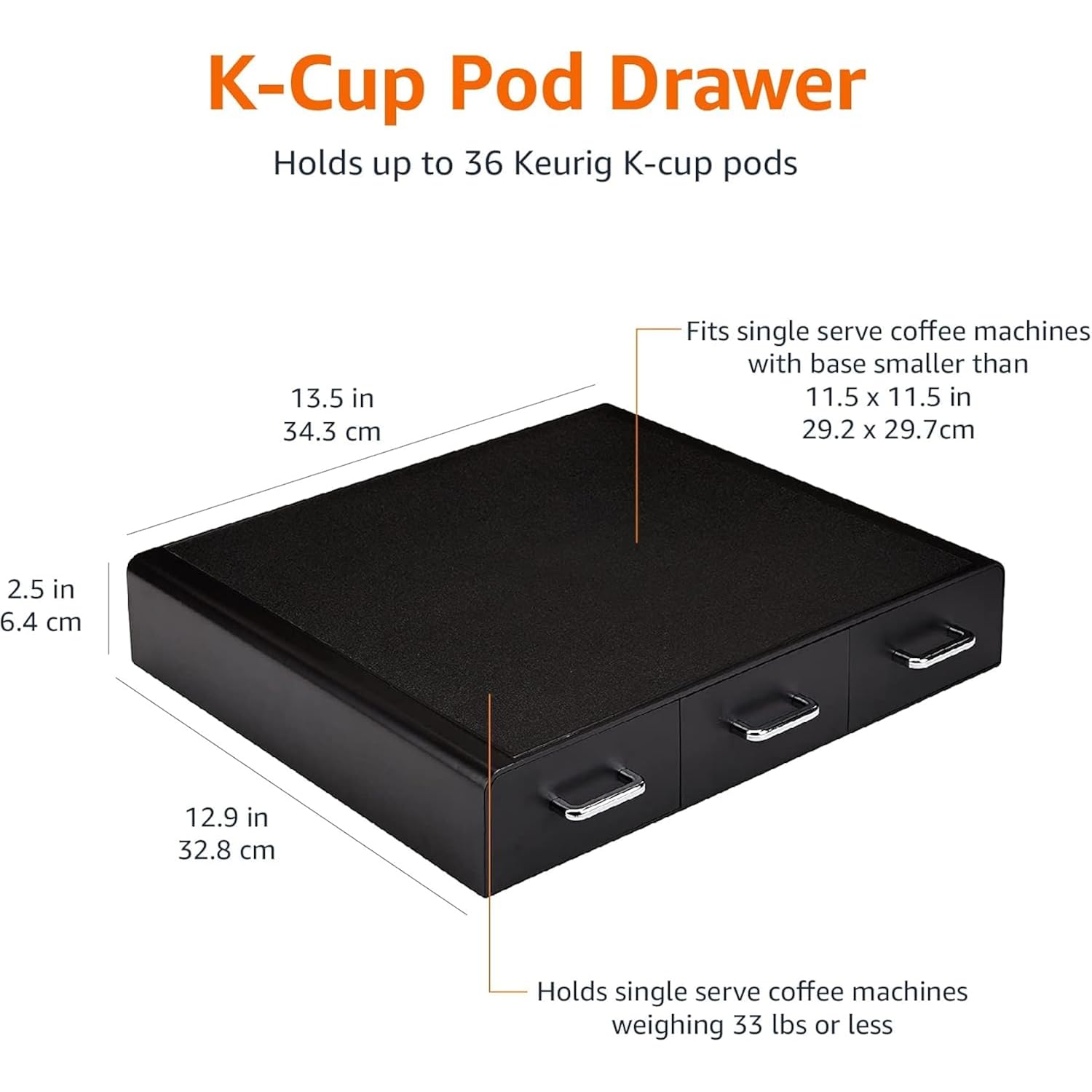 Amazon Basics K-Cup Compatible Coffee Pod Storage Drawer, 3 Easy-Open Drawers, 36 Pod Capacity, Black