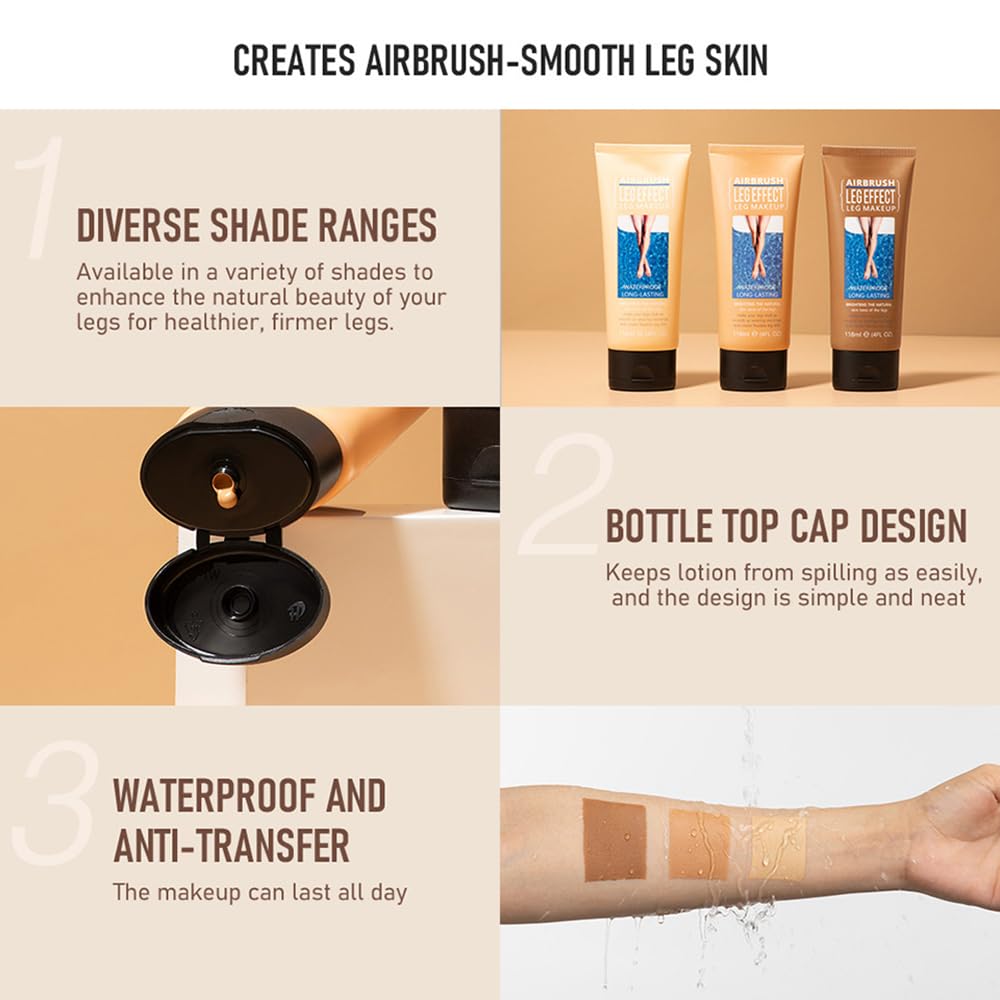Waterproof Leg & Body Makeup - No Transfer, Covers Varicose Veins, Scars, and Tattoos for All Skin Tones, 4 fl oz (03#Bronze, 1 Piece)