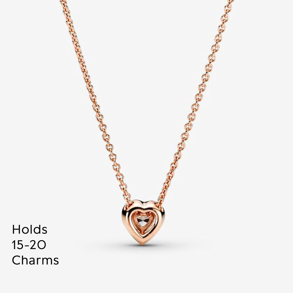 PANDORA Sparkling Heart Collier Necklace - Adjustable Jewelry with Lobster Clasp - Gift for Her - 14k Rose Gold & Cubic Zirconia - With Gift Box - 17.7"