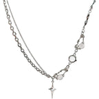 Y2k Irregular Necklace Star Pendant Moonlight Stone Fashion Collar Chain Design Spicy Silver Jewelry for Women