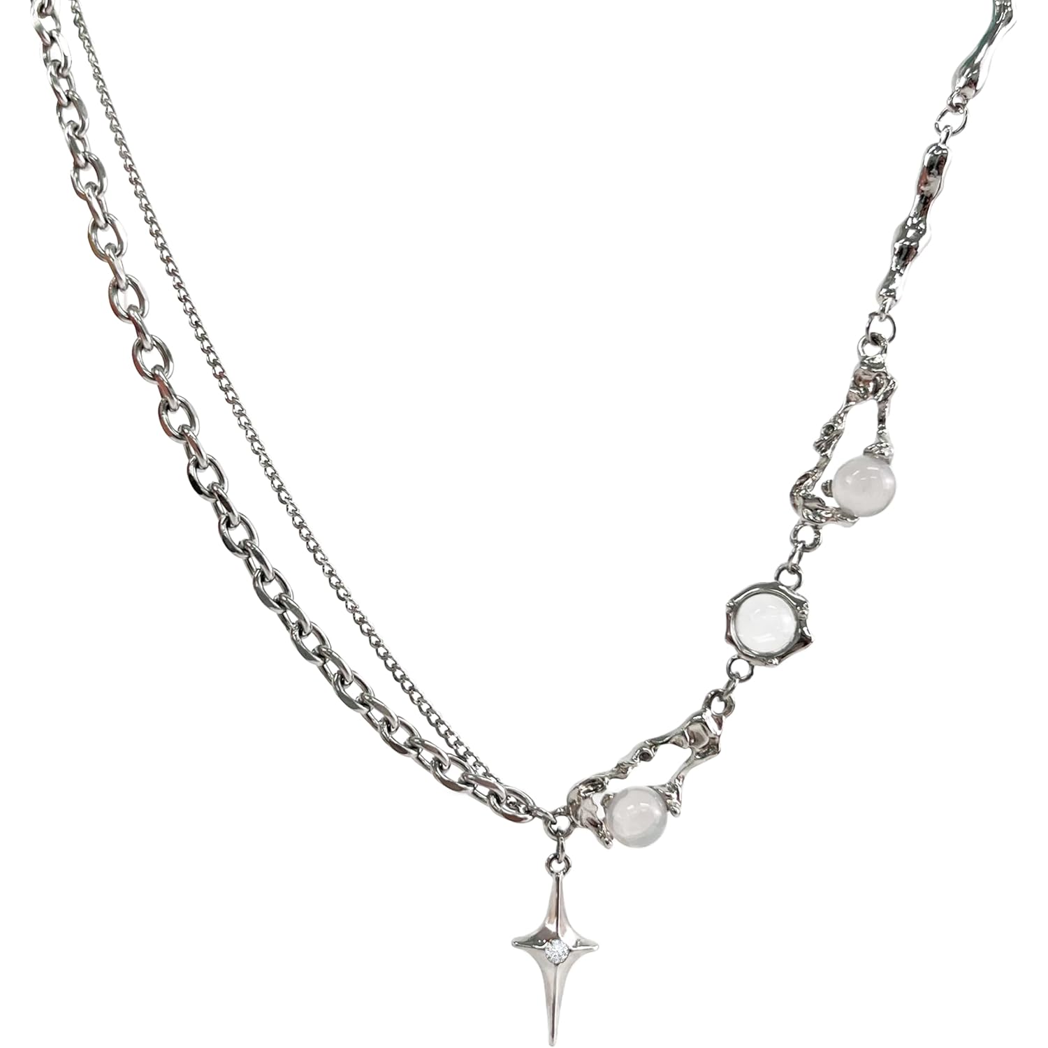 Y2k Irregular Necklace Star Pendant Moonlight Stone Fashion Collar Chain Design Spicy Silver Jewelry for Women