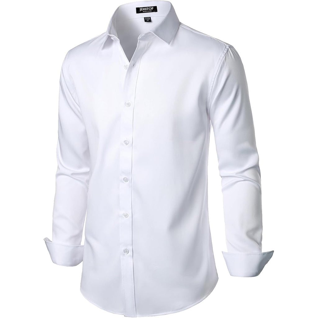 Jemitop Men'S Stretch Wrinkle Free Dress Shirt Formal Prom Wedding Long Sleeve Button Down Shirts