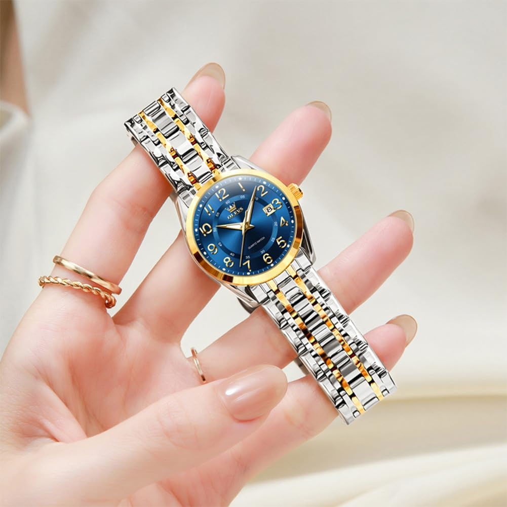 OLEVS Womens Watches Classic Dress Quartz Female Wristwatch Ladies Stainless Steel Waterproof Luminous Date Easy Read Watch for Lady