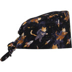 Van Gogh-Style Black Cat Working Cap, Scrub Cap With Sweatband, Adjustable Tie Back Hat Breathable Headgear For Women/Men