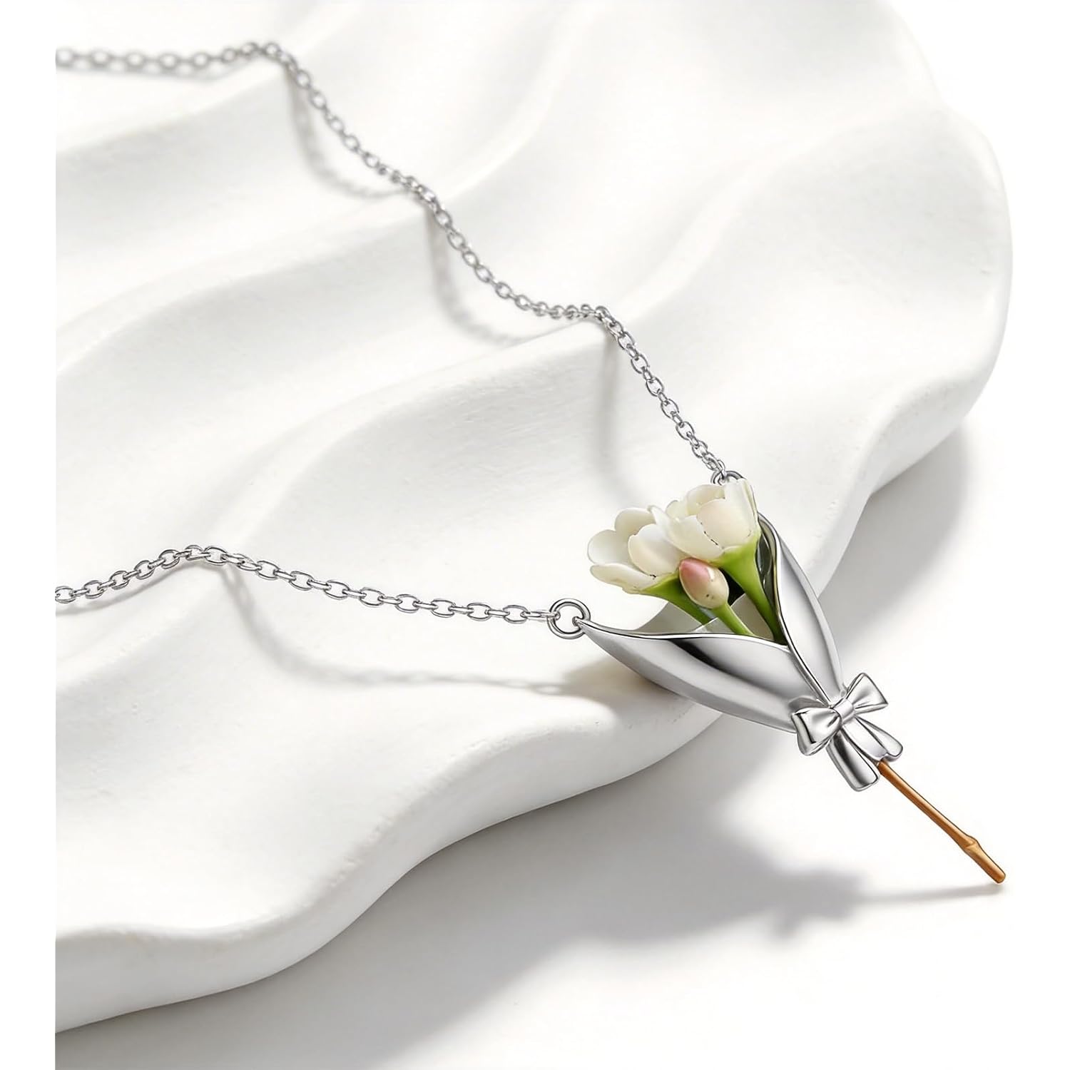 Flower Holder Necklace DTY Flower Vase Pendant Floral Bouquet Accessores for Women Graduation Prom Wedding Outfit Elegant Jewelry