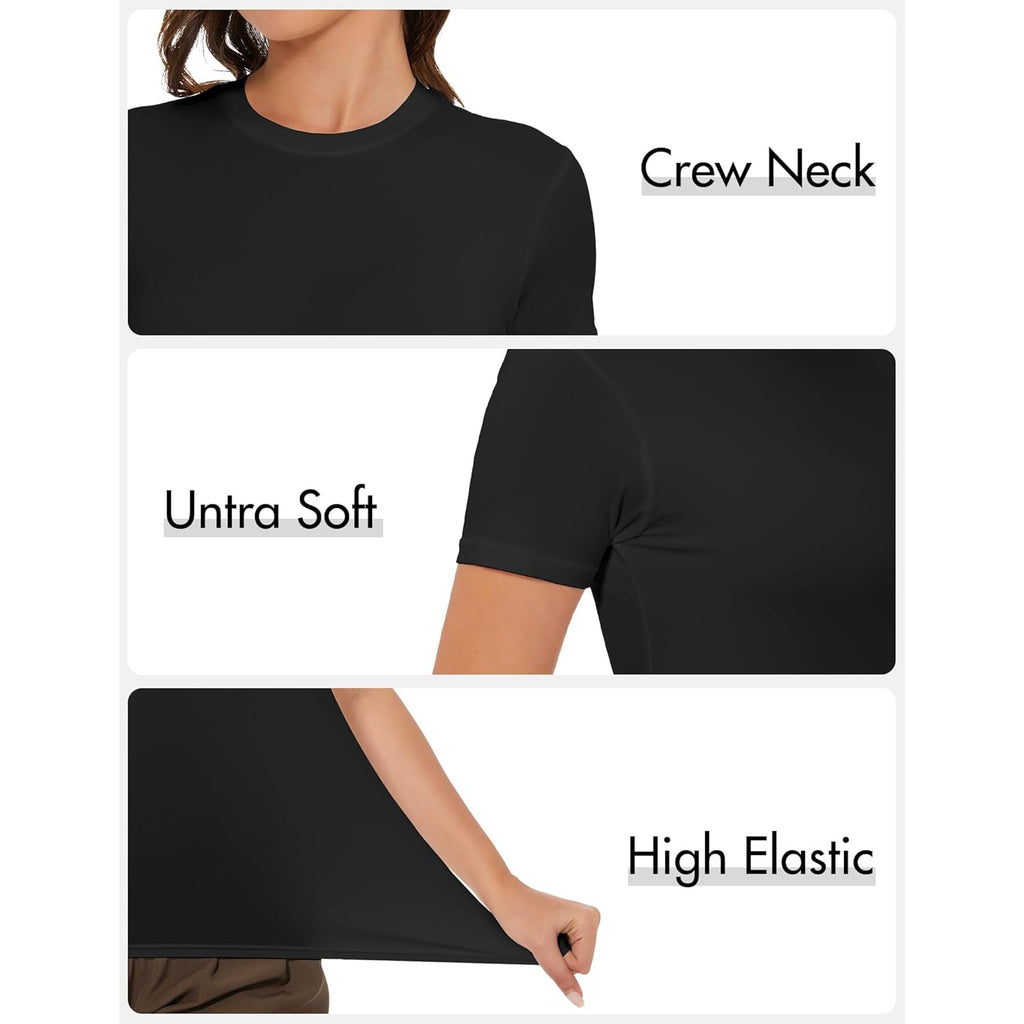 5 Pack Women's Short Sleeve Basic T Shirts Tees, Slim Fit Crew Neck Tshirt Summer Tops for Casual Workout Trendy