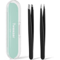 Tweezers for Women Facial Hair, Slant & Point Tip 2 Pack Eyebrow Tweezers for Men, Professional Tweezer Set Stainless Steel Precision Tweezers for Eyebrows, Splinter, Ingrown Hair Removal