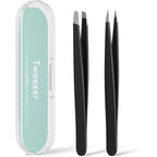 Tweezers for Women Facial Hair, Slant & Point Tip 2 Pack Eyebrow Tweezers for Men, Professional Tweezer Set Stainless Steel Precision Tweezers for Eyebrows, Splinter, Ingrown Hair Removal